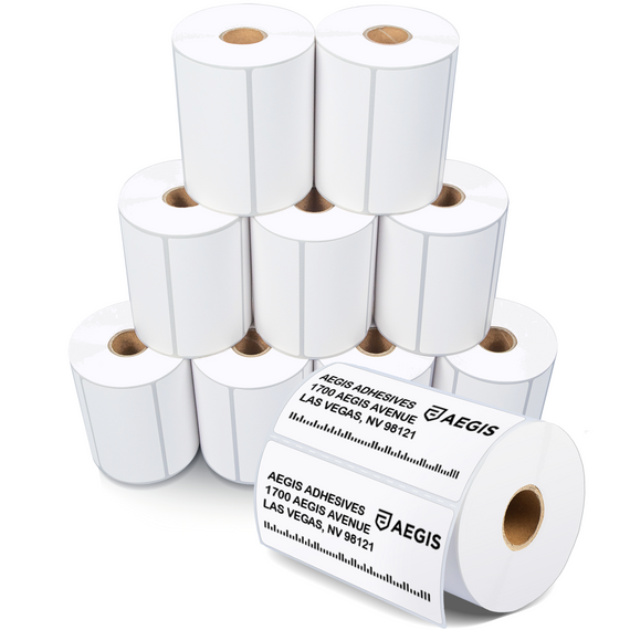 (10 Rolls, 700/Roll) Aegis 4 Inch X 2 Inch Direct Thermal Labels, Perforations Between Labels - Zebra/Eltron Compatible