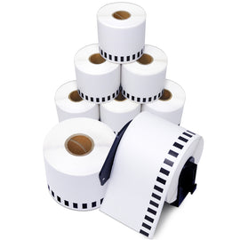 Aegis Adhesives - Compatible Label Replacement for Brother DK-2205 (2.4" X 100 Ft.) Continuous Paper Tape, Use with QL Label Printers - 8 Rolls + 1 Frame