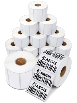 Aegis Adhesives - 2 ¼” X 1 ¼” Direct Thermal Labels for UPC Barcodes, Address, Perforated & Compatible with Rollo Label Printer & Zebra Desktop Printers (12 Rolls, 1000/Roll)