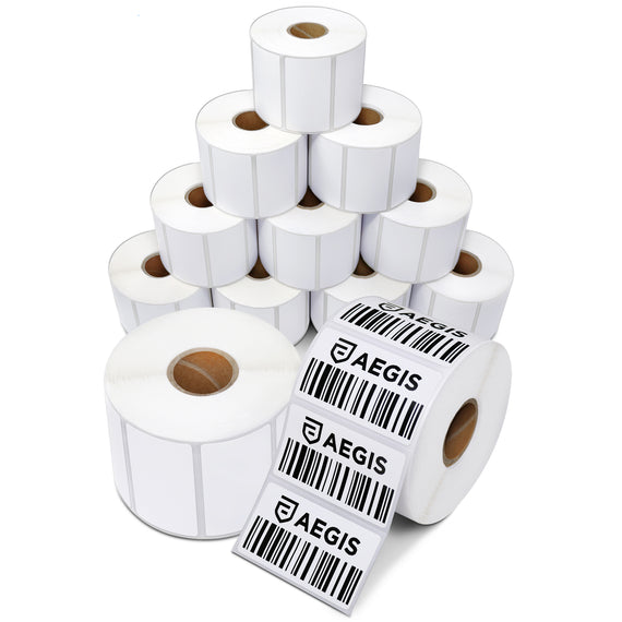 Aegis Adhesives - 2 ¼” X 1 ¼” Direct Thermal Labels for UPC Barcodes, Address, Perforated & Compatible with Rollo Label Printer & Zebra Desktop Printers (12 Rolls, 1000/Roll)