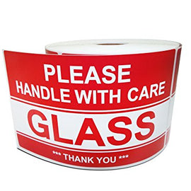 3" X 5" Glass - Please Handle with Care - Thank You, Warning Shipping Labels (1 Roll, 500 Stickers/Roll)