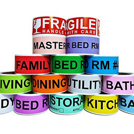 800 Count Home Moving Color Coding Labels, 4 Bedroom House + Fragile Stickers, [14 Different Living Spaces + 2 Rolls Handle with Care, 16 Rolls Total, 50 Labels/Roll, 1 Inch Height X 4.5 Inch Width]