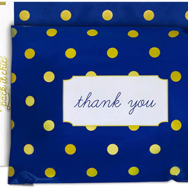 Pack It Chic - 10X13 (100 Pack) Navy Polka Dot - Thank You Poly Mailer Envelope Plastic Custom Mailing & Shipping Bags - Self Seal
