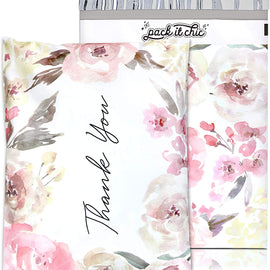 Pack It Chic - 12" X 15.5" (100 Pack) Floral Flowers - Thank You Poly Mailer Envelope Plastic Custom Mailing & Shipping Bags - Self Seal