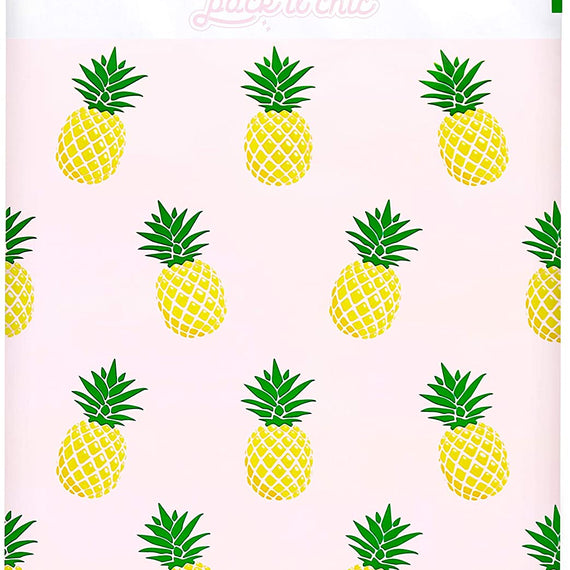 Pack It Chic - 10X13 (100 Pack) Tropical Pineapple Poly Mailer Envelope Plastic Custom Mailing & Shipping Bags - Self Seal