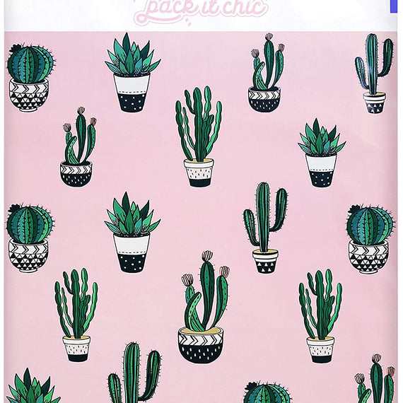 Pack It Chic - 10X13 (100 Pack) Cactus & Succulents Poly Mailer Envelope Plastic Custom Mailing & Shipping Bags - Self Seal