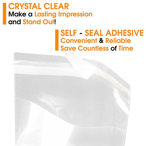 Spartan Industrial 100 Count - 10” x 13” Self Seal Clear Cello Cellophane Resealable Plastic Poly Bags - Perfect for Packaging Clothing Sh