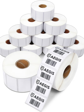 Aegis Adhesives - 1 ½” X 1” Direct Thermal Labels for UPC Barcodes, Address, Perforated & Compatible with Rollo Label Printer & Zebra Desktop Printers (12 Rolls, 1300/Roll)